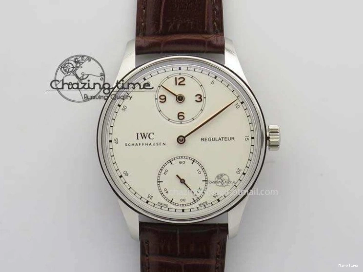 MIROTIME 0331 Sustainable Portuguese IW5444 SS White Dial RG Numbers On Brown Leather Strap A 7256
